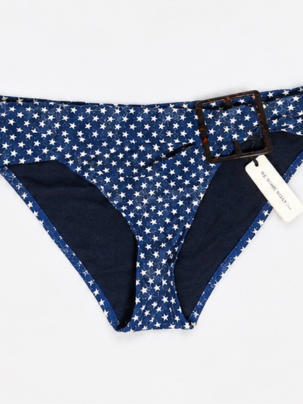 We Wore What Star Print Bikini Bottoms Large Blue Belted Swim Bottom July4th NWT